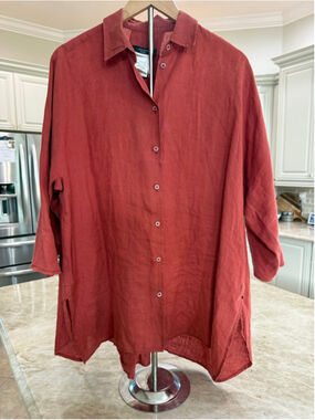 Weekend MaxMara Rust Linen Button Down oversized Shirt tunic Size 10 fit XL
